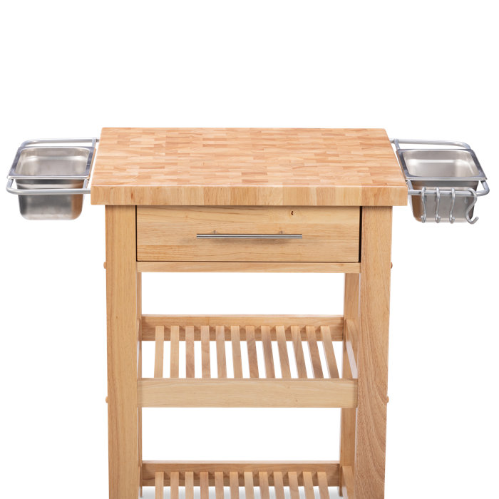 Prep & Savour 24'' Wide Rolling Kitchen Cart with Solid Wood Top